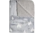 LIVARNO home Blanket: Grey fleece blanket with white pine tree pattern and sherpa lining.