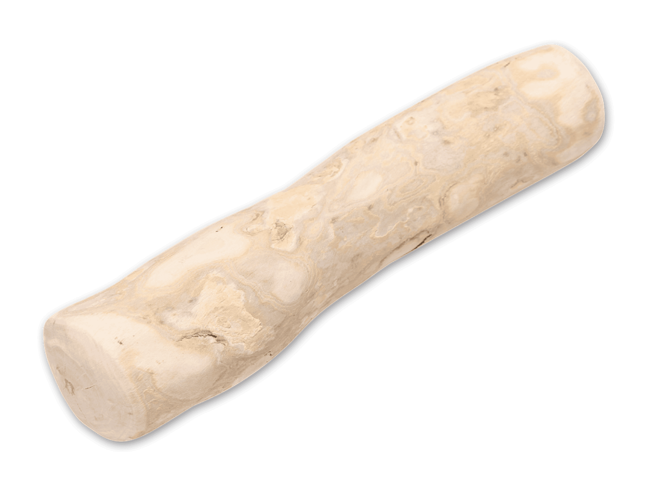 Ein einzelnes Stück helles Treibholz auf schwarzem Hintergrund