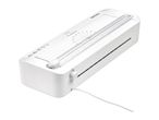 White laminator with integrated paper cutter and measurement grid.