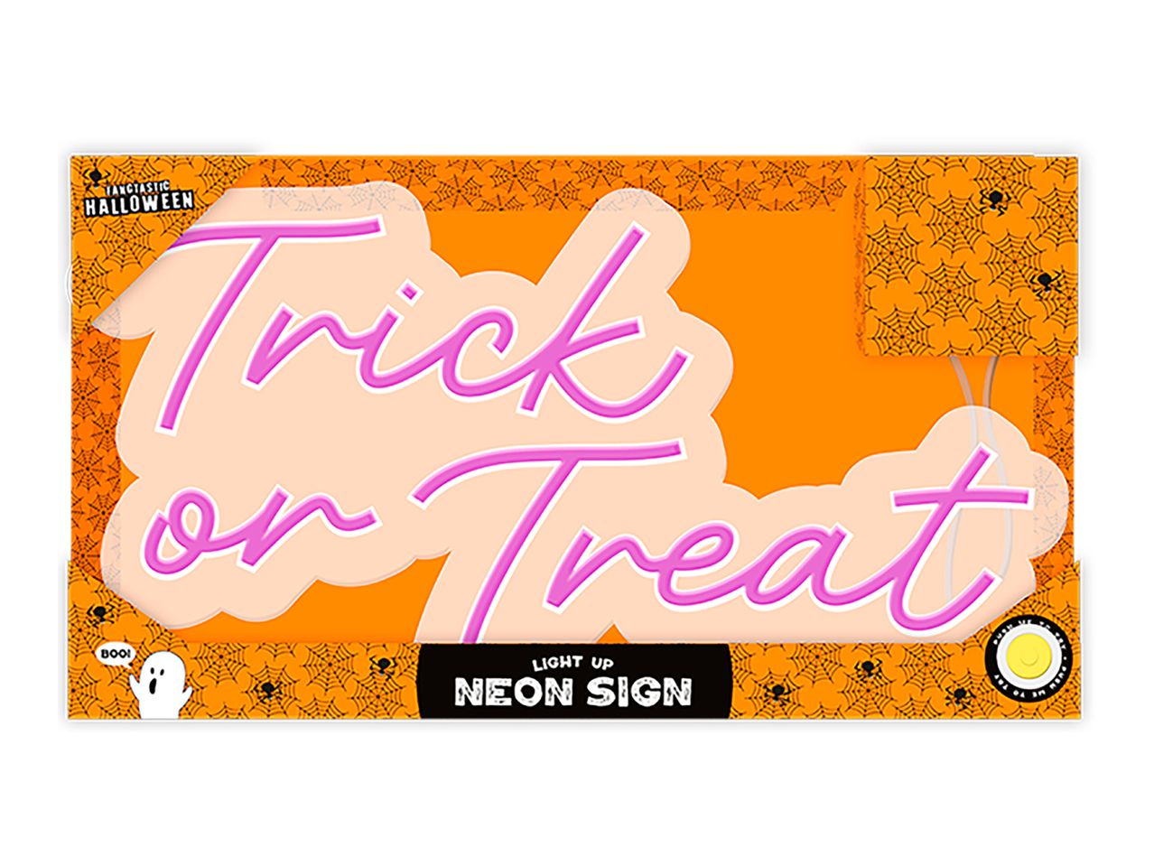 Pink Halloween Neon Sign with 'Trick or 'Treat' on the front.