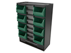 Parkside® Small Parts Organiser with green bins and clear drawers.