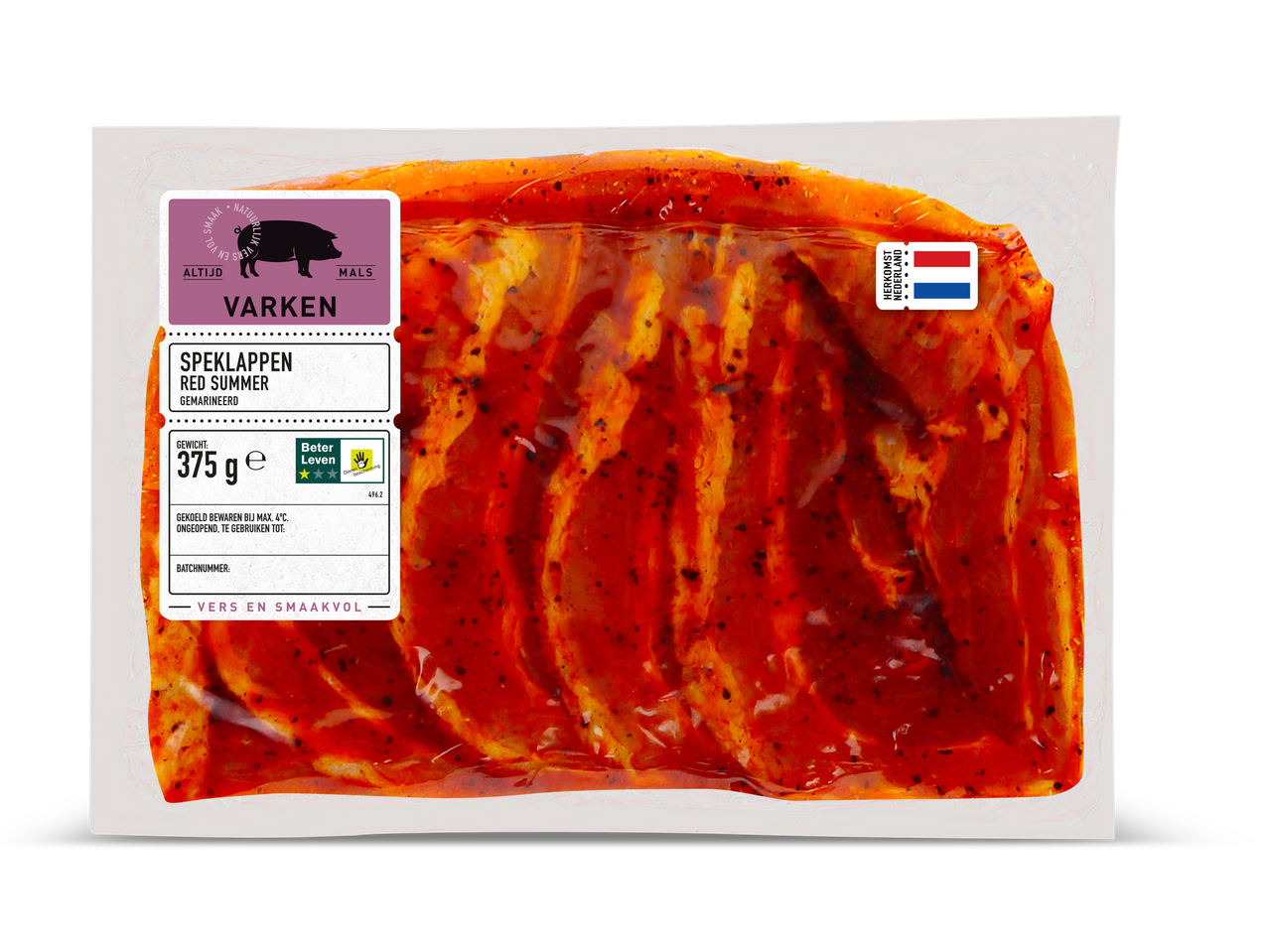 Speklap gemarineerd of kip-BBQ-worst piri piri