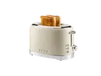 A cream Silvercrest toaster with two slices of toast, on a black background.