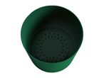 Green planter with drainage holes.