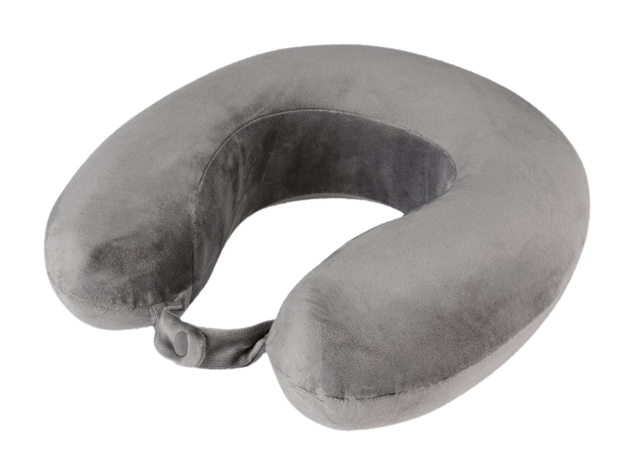 A gray travel neck pillow.