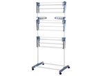 W5 3 Tier Clothes Airer, white and blue, on a black background.