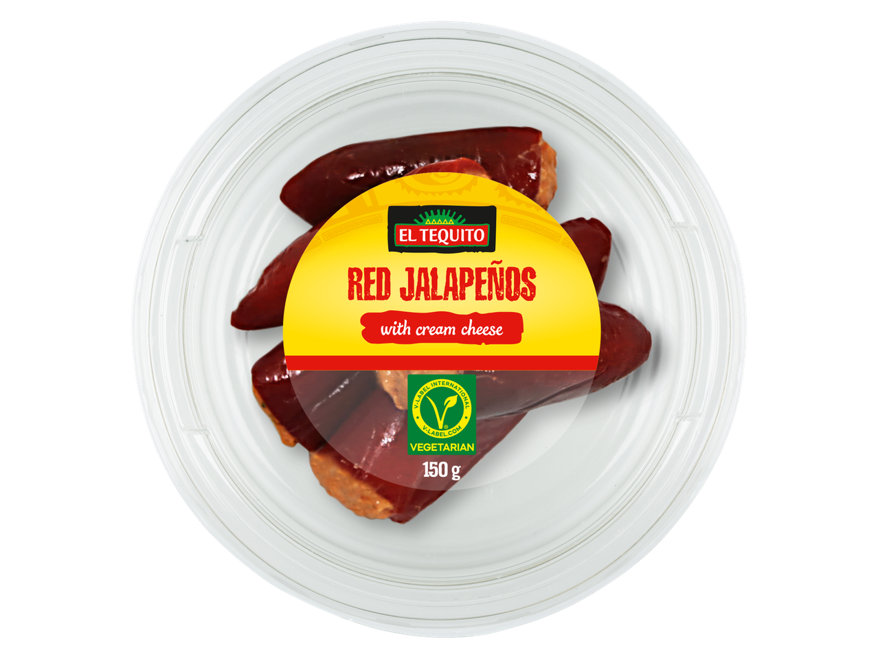 El Tequito red jalapeños with cream cheese (150g).