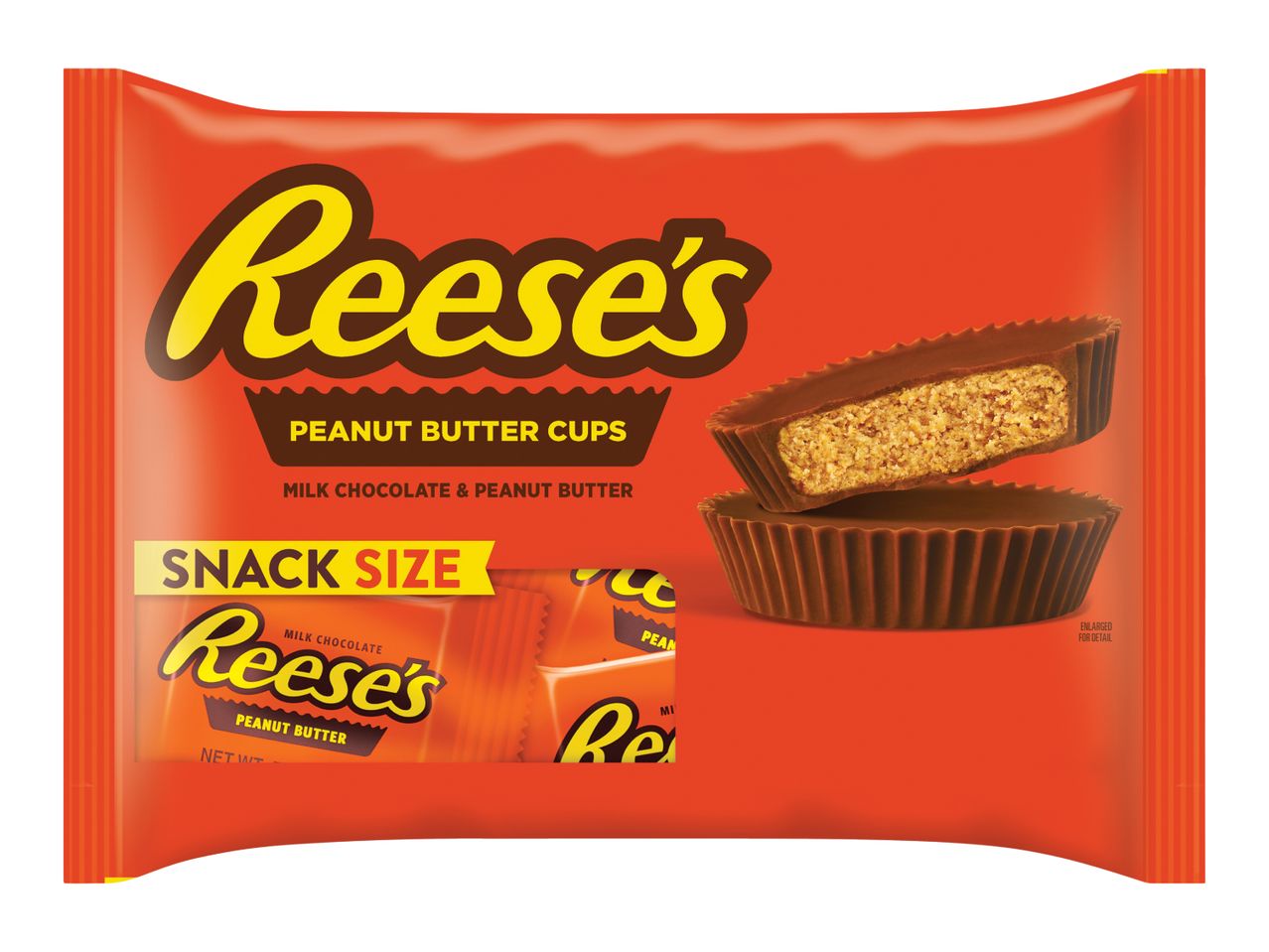 A bag of snack-size milk chocolate peanut butter cups.