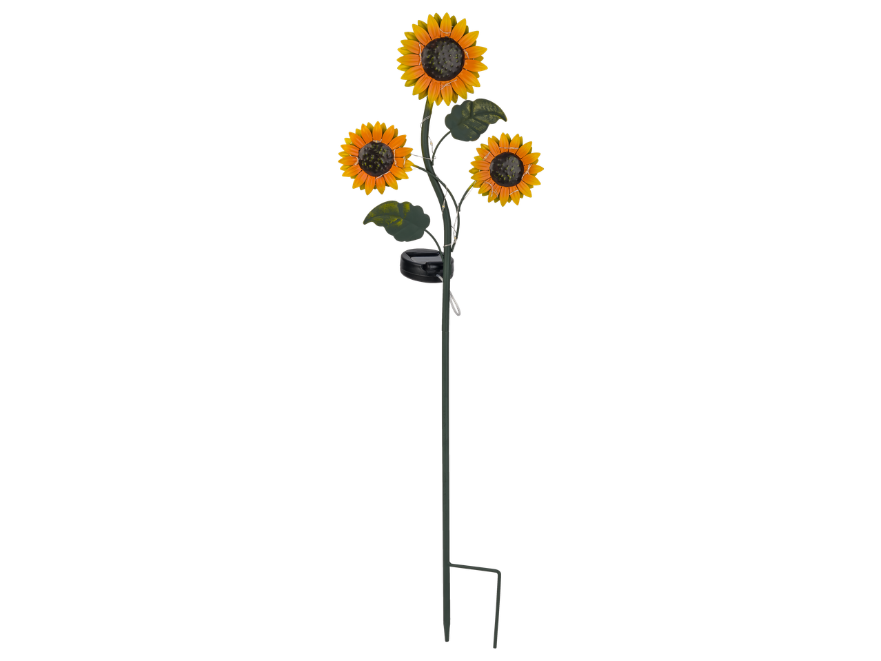 LIVARNO Solar-Gartenleuchte: Candeeiro solar de jardim em metal com três girassóis.