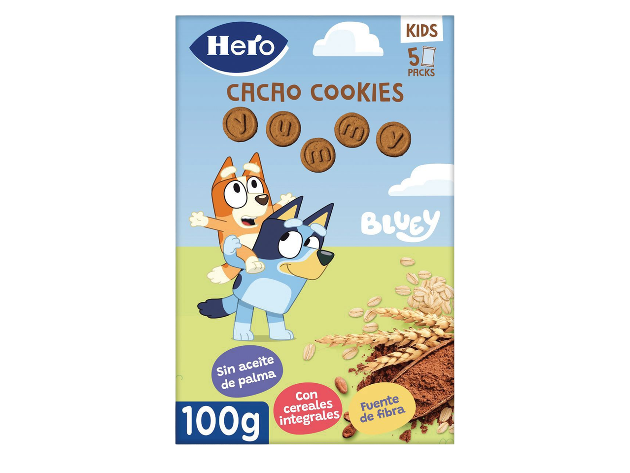 Bolachas de cacau para crianças com personagens de desenhos animados, 5 embalagens, 100g.