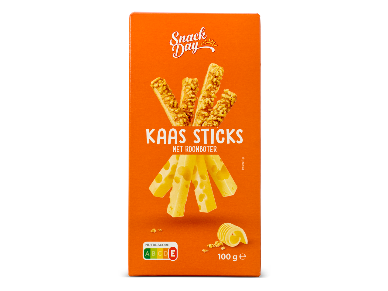 Snack Day: kaasstengels met boter, 100g.