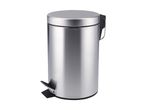 Stainless steel pedal bin with a brushed finish and black accents, isolated on a white background.