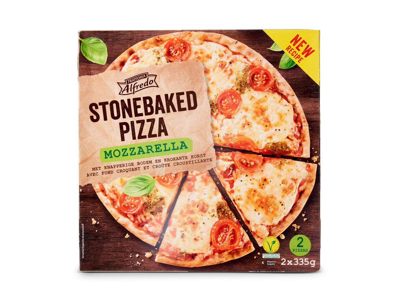 Twee Tradizione Alfredo pizza's, mozzarella, stenen oven gebakken.