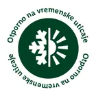 Zeleni pečat sa natpisom „Otporno na vremenske uticaje“ i simbolom sunca i pahulje.