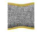 A gray woven fabric cleaning pad with a yellow border.