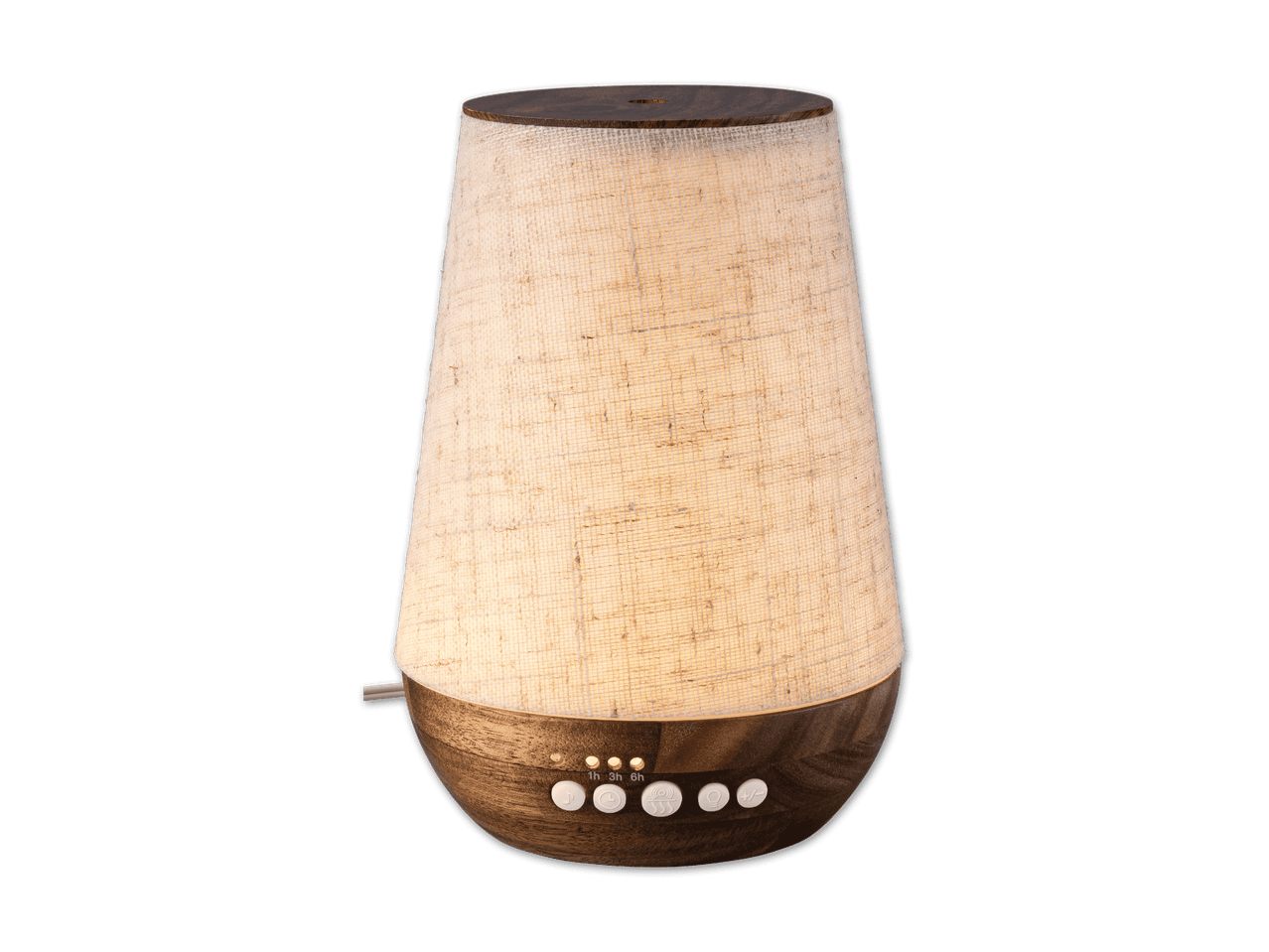 Elektrischer Aroma-Diffuser in Holzoptik mit Stoffschirm und Timerfunktion
