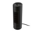 A black cylindrical personal fan with a power cord.