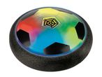 Rainbow-colored hover soccer ball with a black foam bumper and a spiderweb-like design.