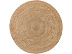 Round jute rug with braided pattern in natural color.