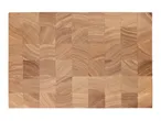 Rectangular wooden cutting board with a checkered grain pattern on a white background.