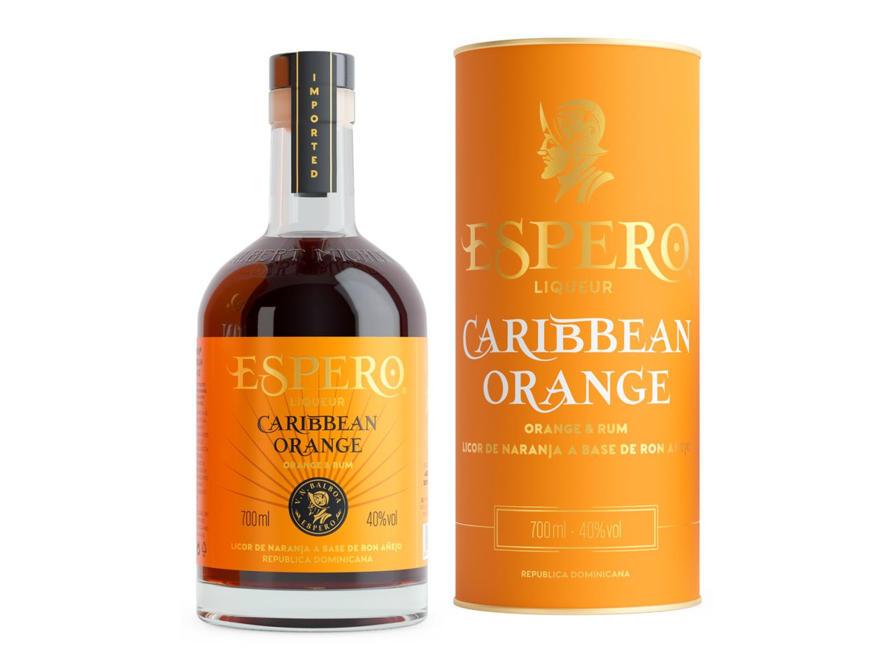 Lahvička a krabička rumu Sherro Caribbean Orange.