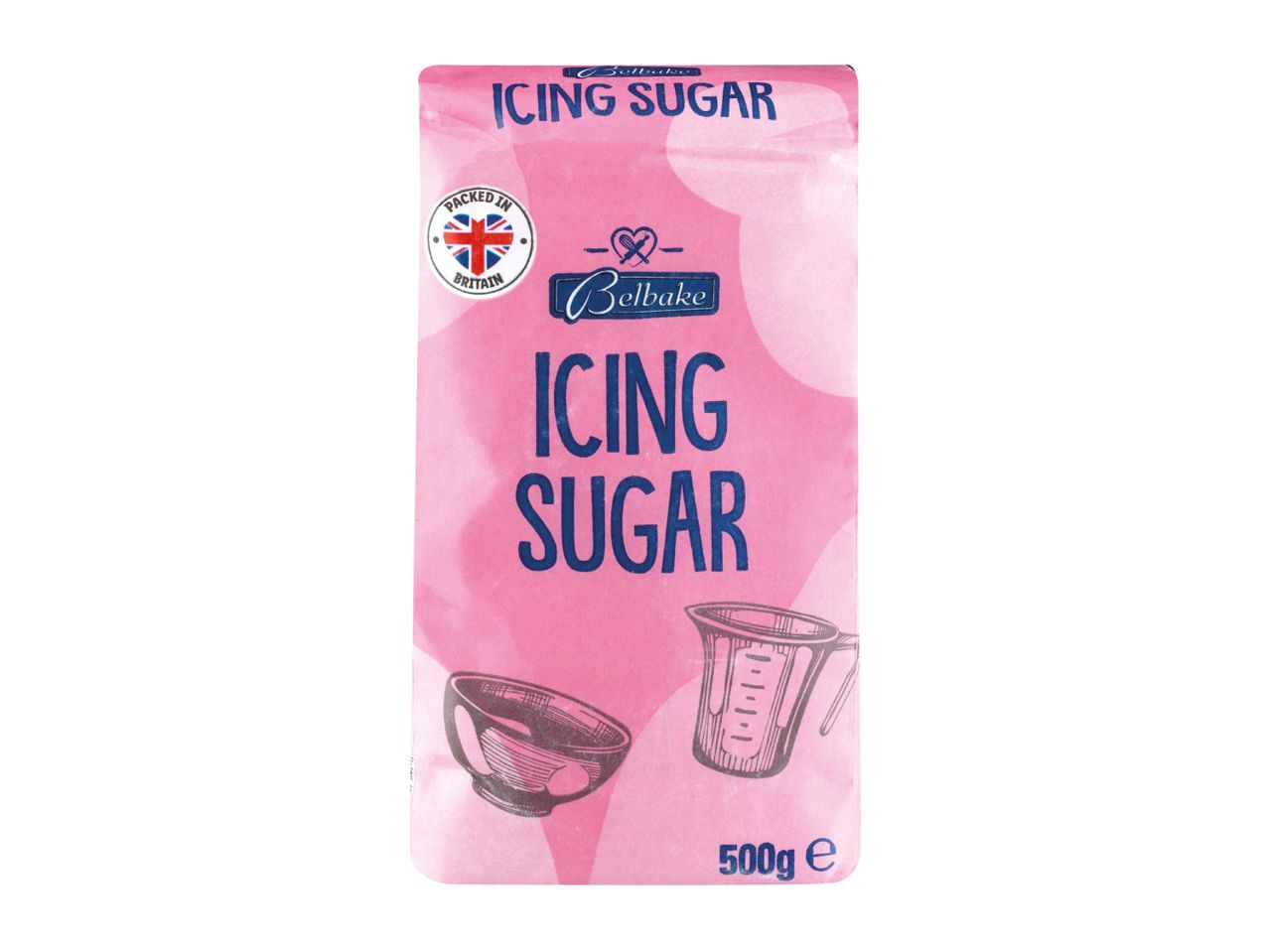 A 500g pack of pink icing sugar, packed in Britain.