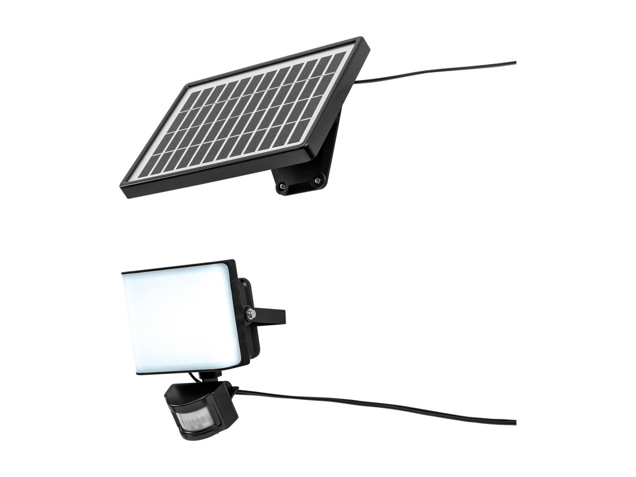 Solarna LED-luč z detektorjem gibanja in ločeno solarno ploščo.