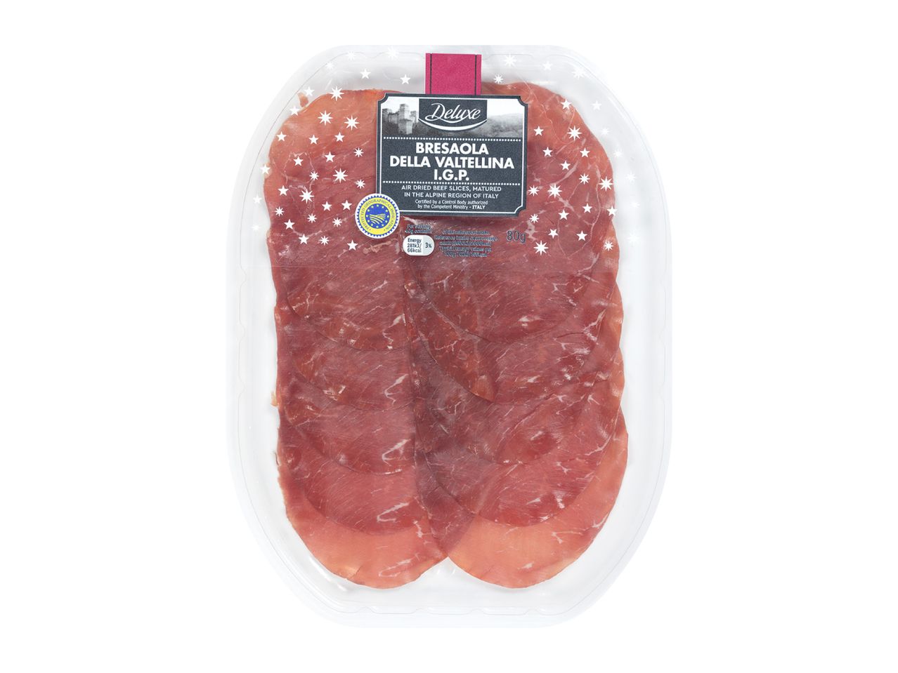 Pack of air-dried beef slices (Bresaola della Valtellina I.G.P.), 80g