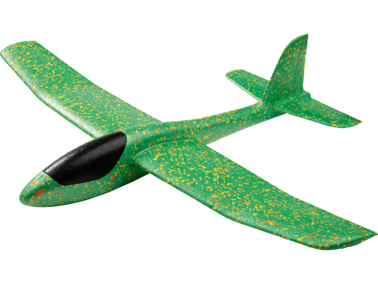 Roheline mängulennuk kollaste ja oranžide täppidega