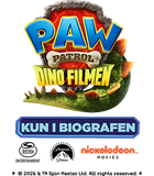 PAW Patrol Dino Filmen logo med teksten 'KUN I BIOGRAFEN' og copyright 2026.