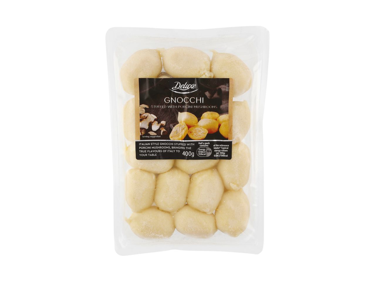 A package of Italian-style gnocchi stuffed with porcini mushrooms, 400g.