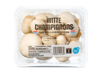 250g witte champignons uit Nederland in een plastic verpakking.
