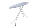 Light grey ironing board with a geometric pattern on a white background.