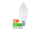 LED žarnica E14 s porabo 4,2 W in svetilnostjo 470 lm, energijski razred E.