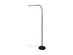 En sort, bueformet gulvlampe med LED-lys.