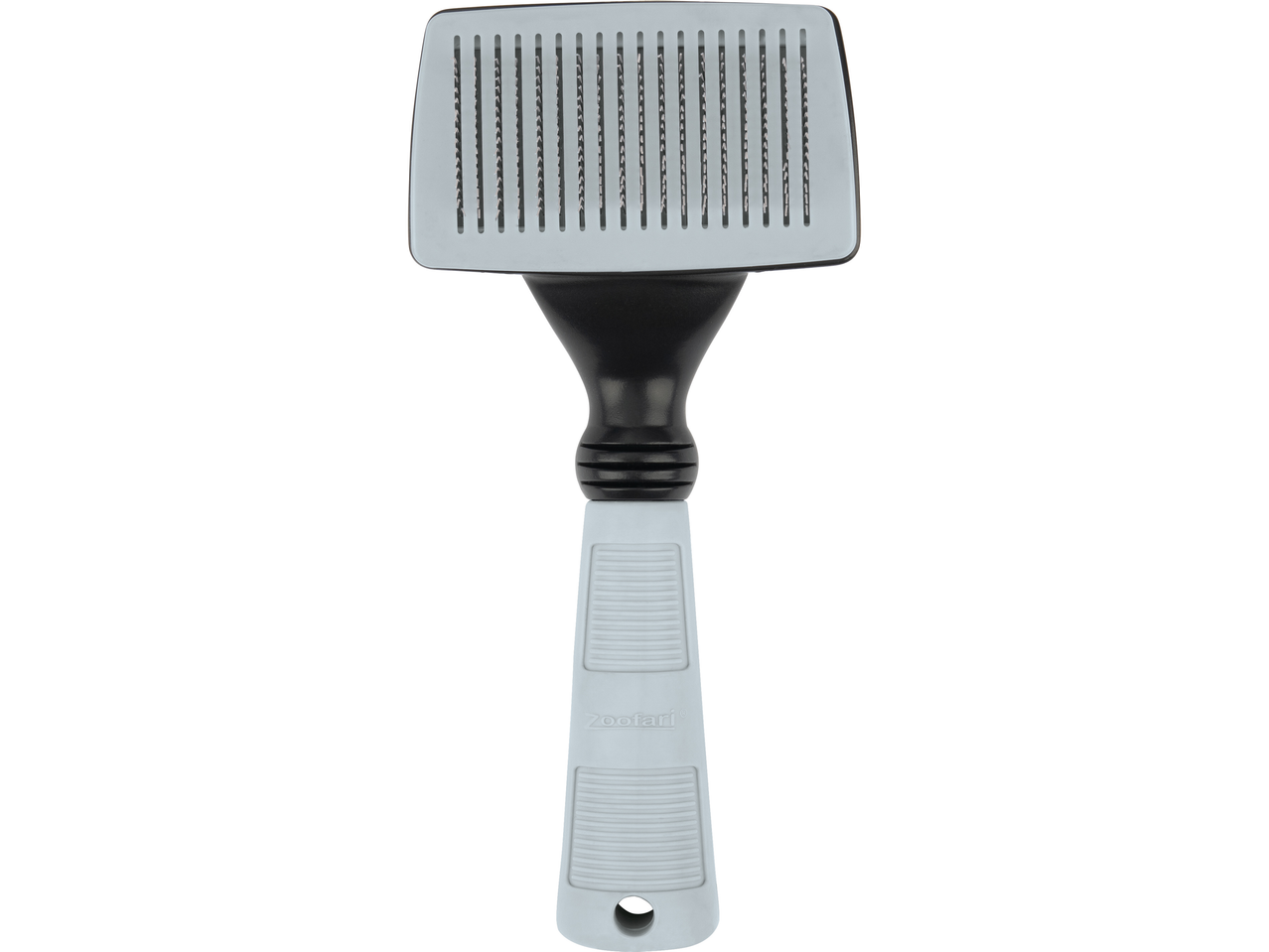 Escova Zoofari® para animais de estimação com cabo cinzento e cabeça de escova preta.