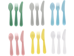 SILVERCREST® Plastic Cutlery: six sets of colorful plastic spoons, forks, and knives.
