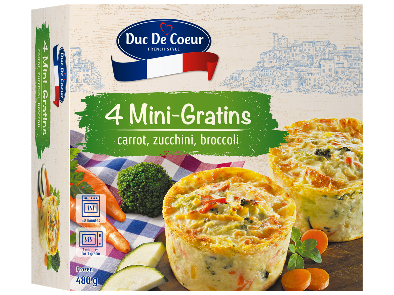 Duc De Coeur 4 mini-gratins met wortel, courgette en broccoli.