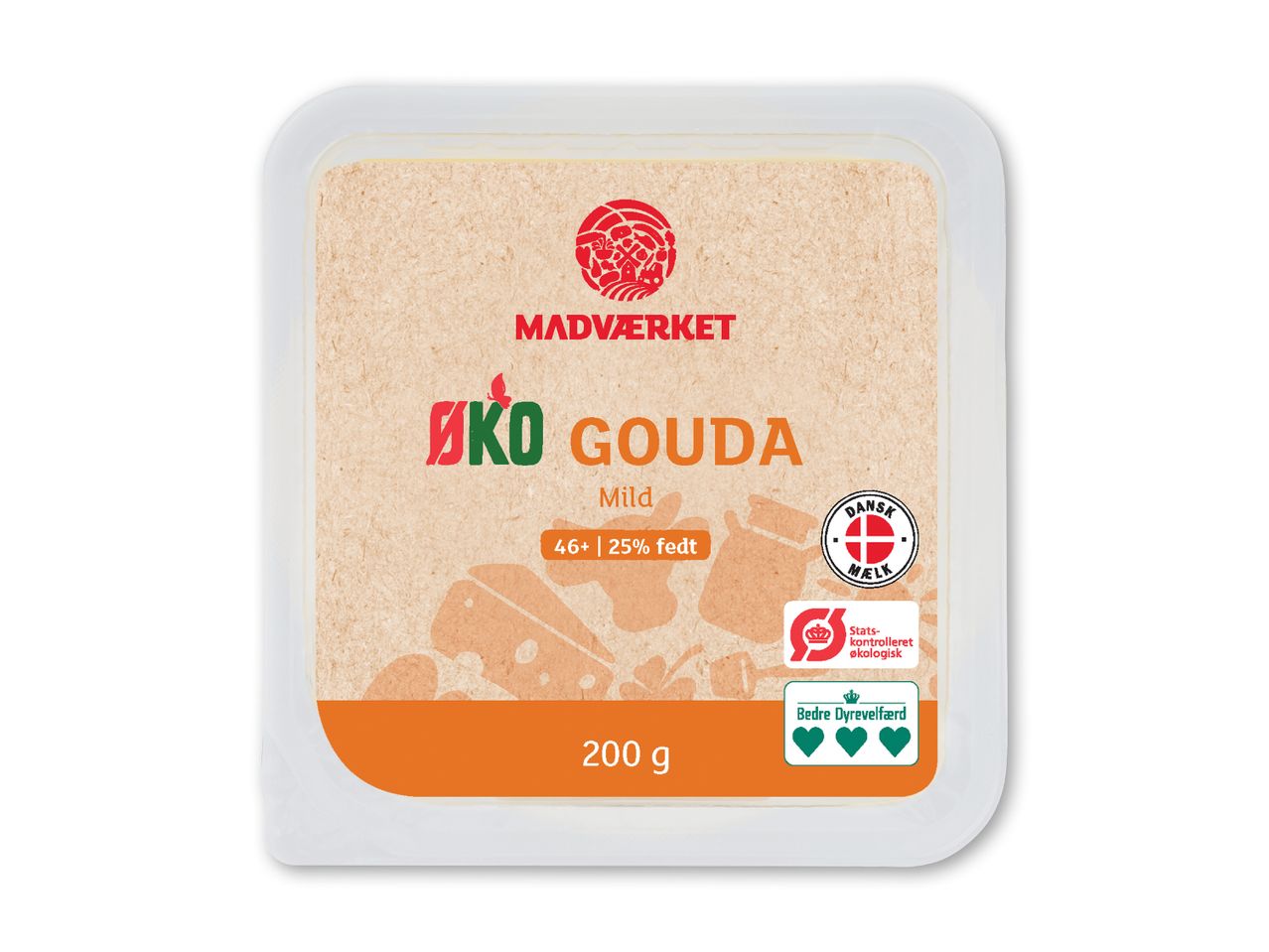 Økologisk Gouda ost fra Madværket, 200g.