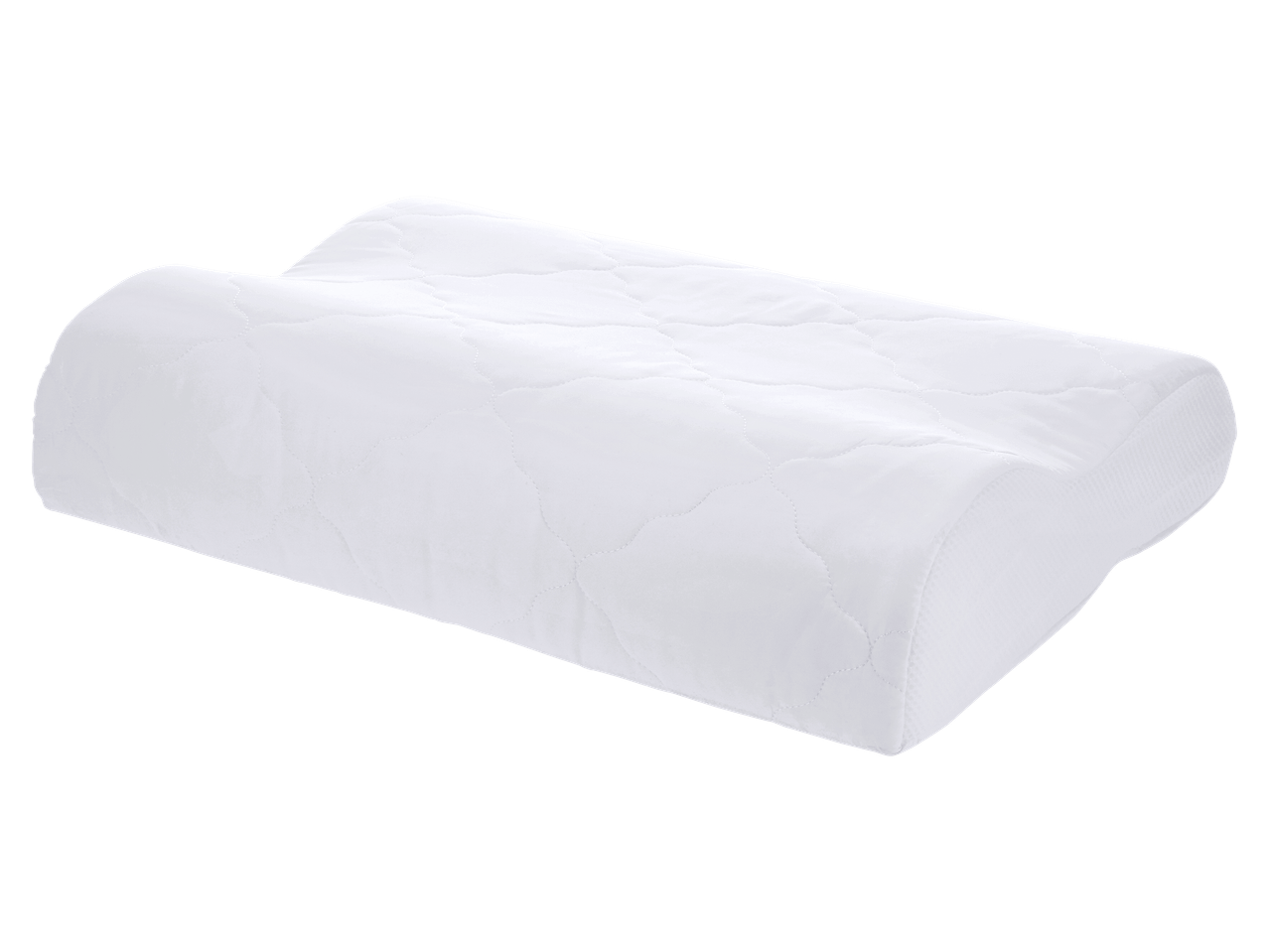 Fehér, steppelt huzatú, ergonomikus kialakítású memóriahabos párna.