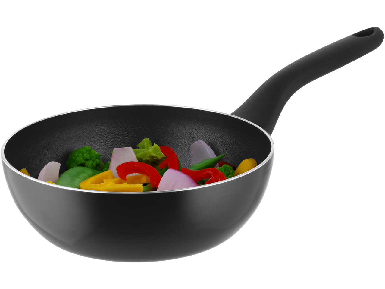 SILVERCREST alumiiniumist minipann köögiviljadega: brokkoli, paprika, sibul.