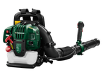 A green and black Parkside gasoline leaf blower with a white fuel tank.