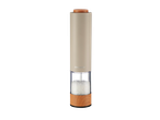 SILVERCREST® Electric Salt/Pepper Mill in beige with a wooden top and base, filled with salt.
