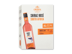 En hvid papkasse med en flaske Shiraz Rosé fra Sydafrika, der angiver 3L og 30 glas, med smagsnoter 