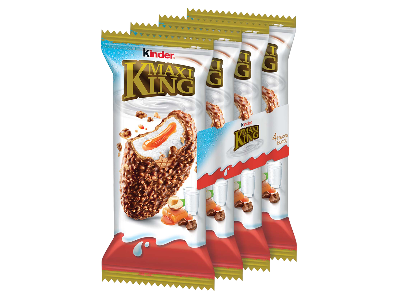 Négy darabos csomagolású, mogyorós és karamellás krémmel töltött ostyaszelet.