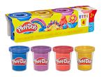 Play-Doh 4-pack of metallic modeling compound in blue, purple, red, and gold colors.