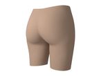 Seamless beige cycling shorts for women, back view.