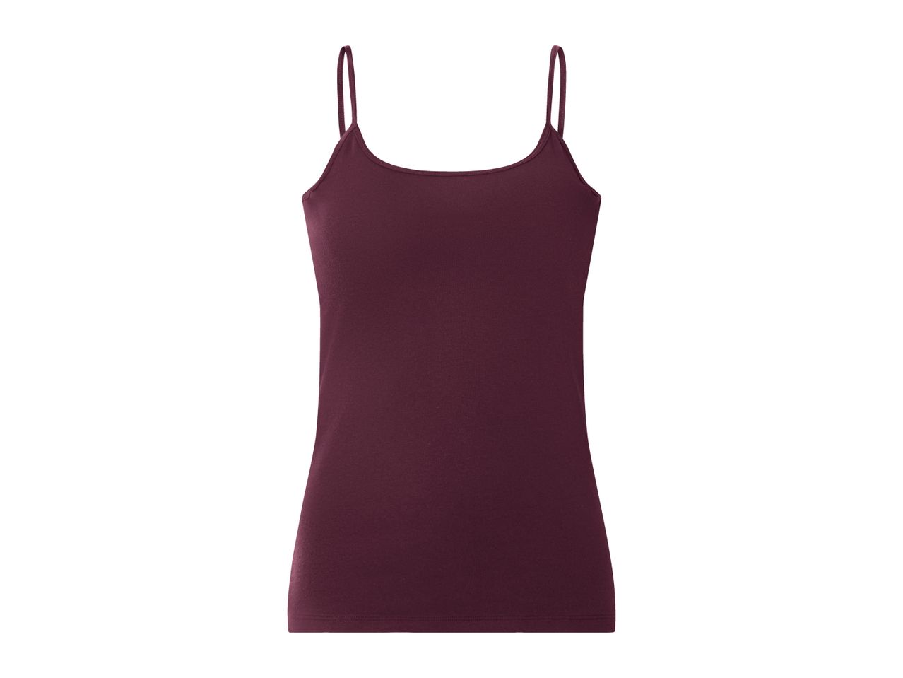 Women's burgundy camisole top with thin spaghetti straps