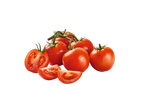 Fresh, red tomatoes with water droplets on a black background.