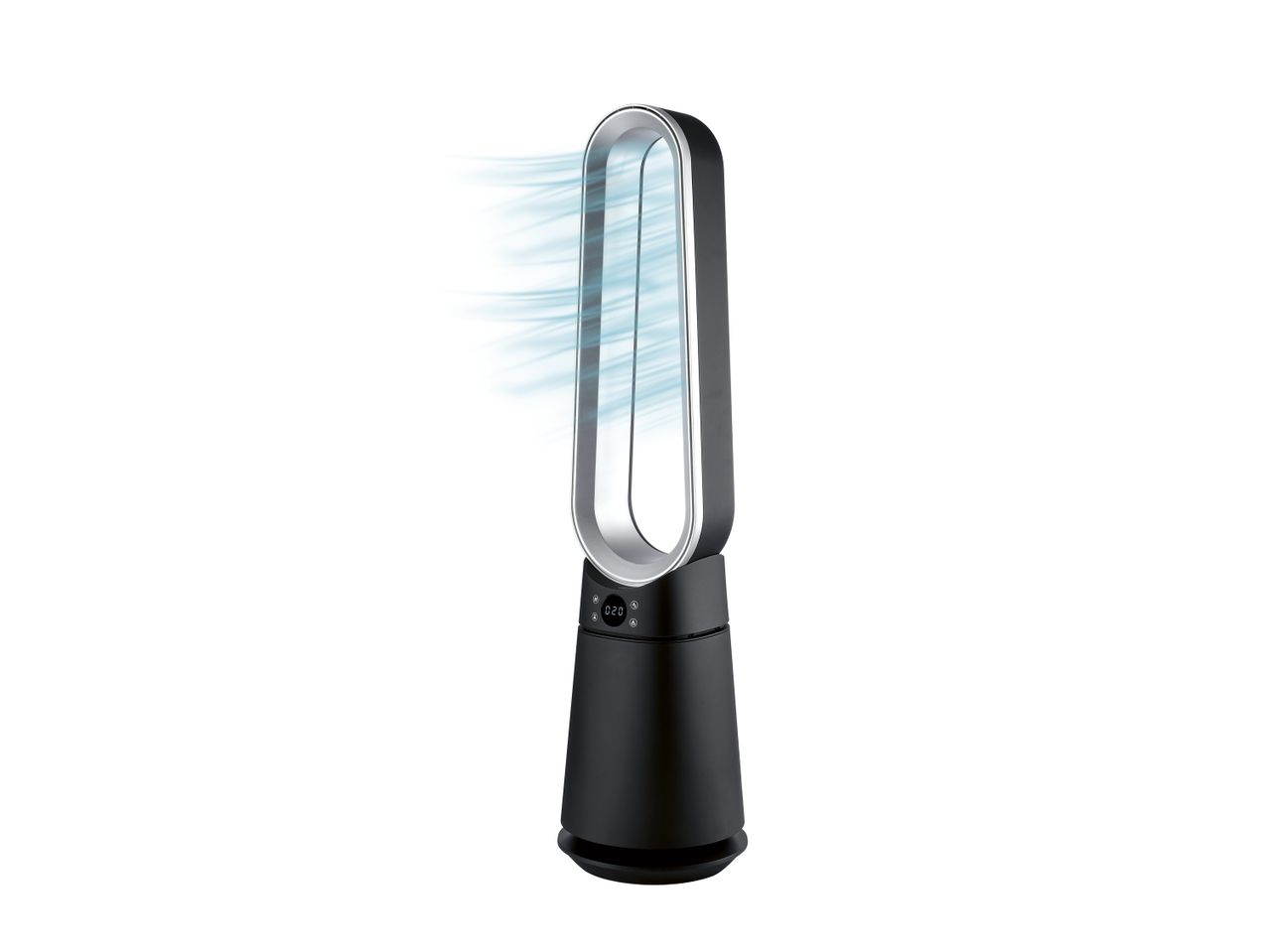 Ventilatore a piantana senza pale nero, design elegante.